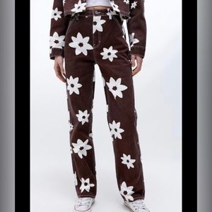 Pac Sun - 90s BF Carpenter Jeans, brown/white floral jeans